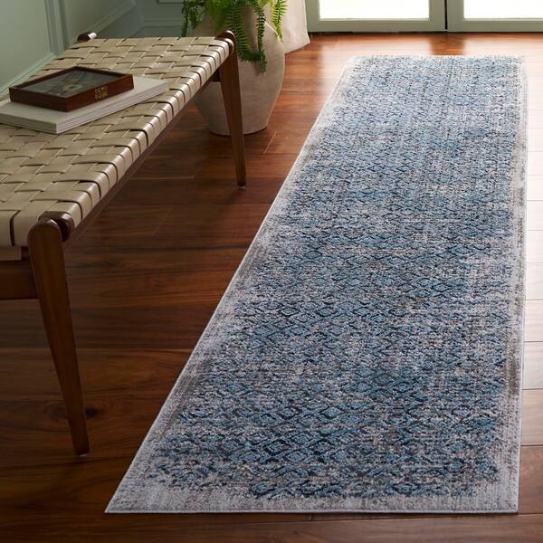 Mayflower 2 ft. x 9 ft. Ivory/Blue Diamond Runner Rug
