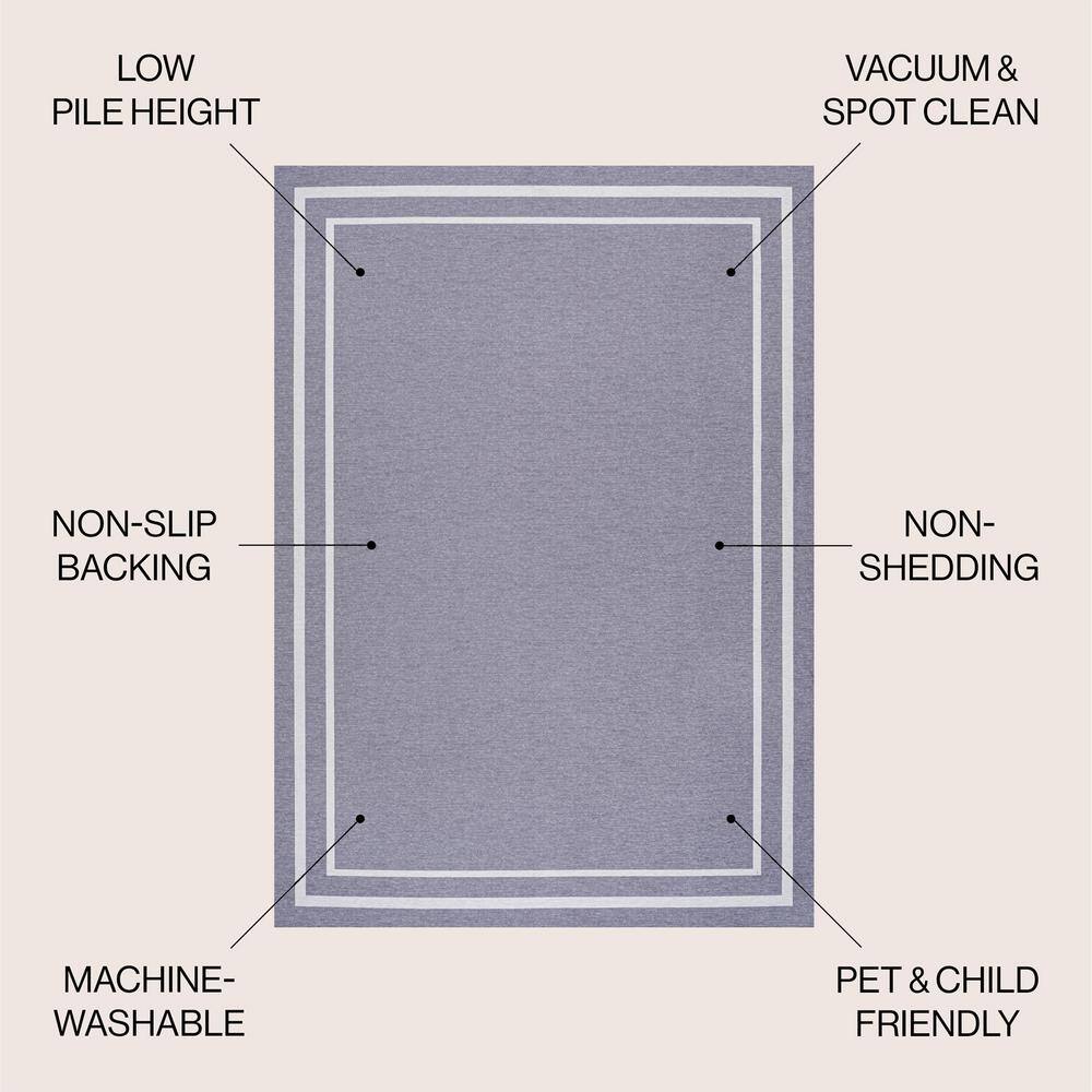 Gray and Cream Striped Chenille 9' x 12' Washable Area Rug