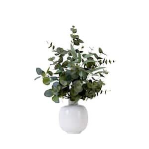 24 in. Green Artificial Eucalyptus Leaves Floral Arrangement with Ceramic Planter