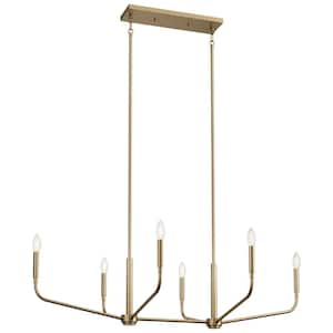 Madden 45 in. 6-Light Champagne Bronze Modern Candle Linear Chandelier for Dining Room