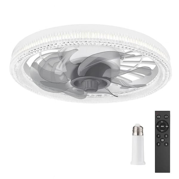 12 in. White Plastic Standard Flush Mount Modern Ceiling Fan with Light, Remote Included, Dimmable 3000K-6500K Memory