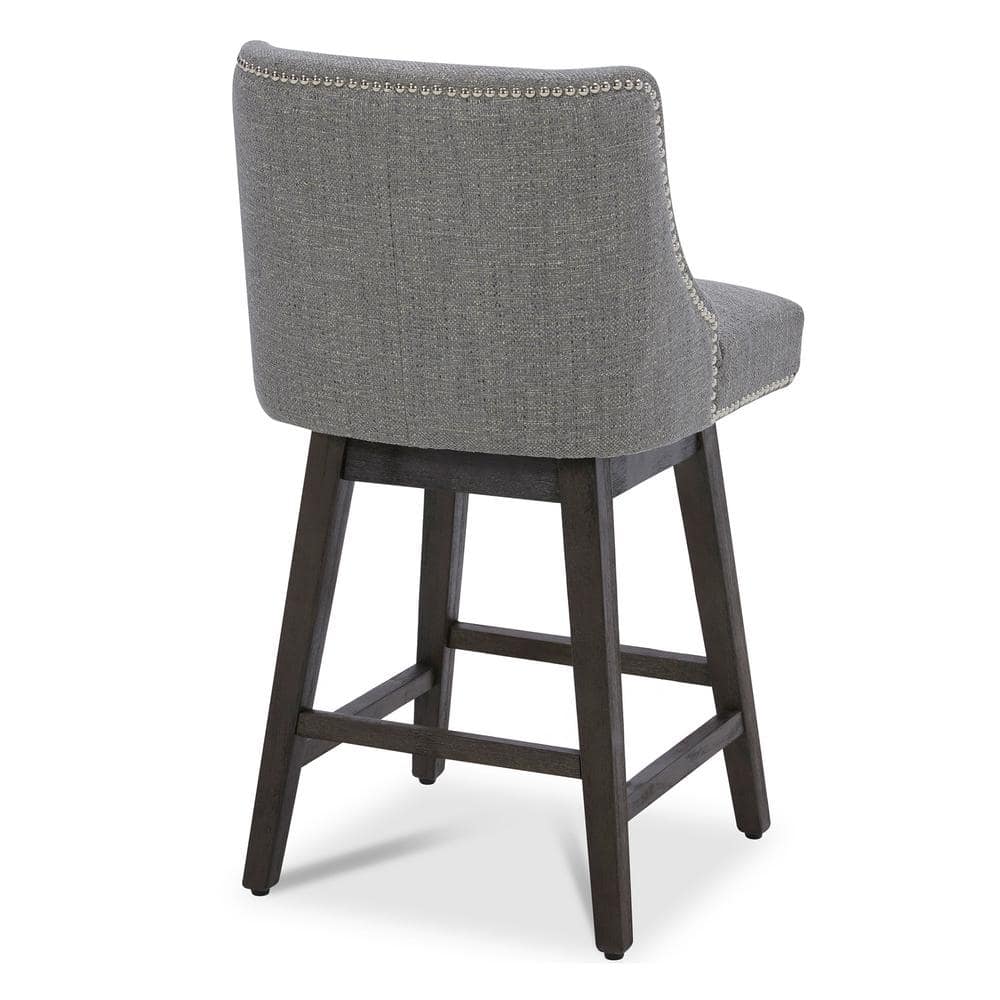 Fog Gray Fabric Swivel Counter Height Bar Stools with Nailhead Trim, Set of 2