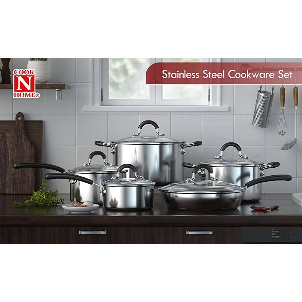 10-Piece Stainless Steel Cookware Set with Glass Lids
