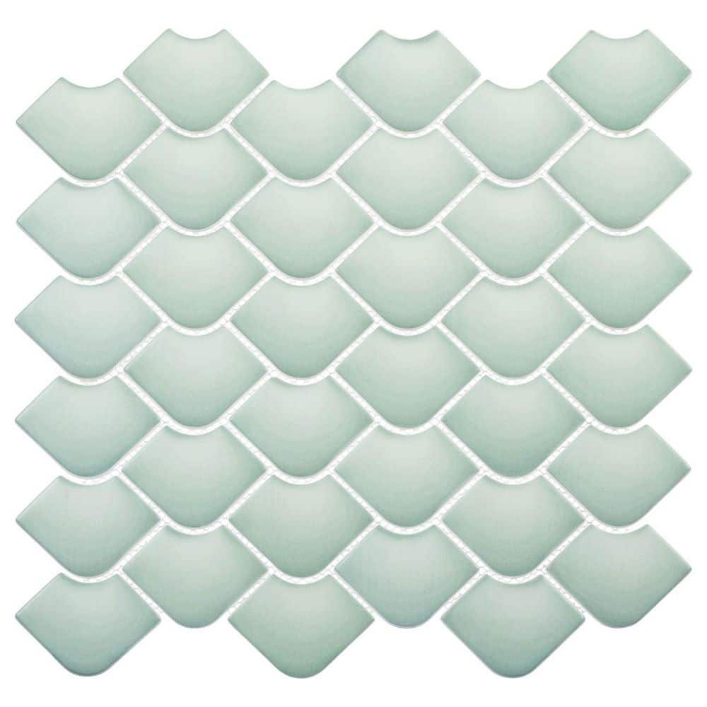 Scala Eldor Blue 2-in. x 3-in. Fish Scale Upcycled Satin Glass Floor and Wa
