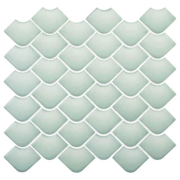 ANDOVA Scala Eldor Blue 2 in. x 3 in. Fish Scale Upcycled Satin Glass Floor and Wall Mosaic Tile Sample