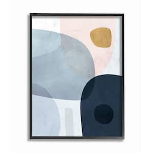 16 in. x 20 in. "Mod Shapes Slate Blue Navy and Peach Overlapping Abstract" by Victoria Borges Framed Wall Art