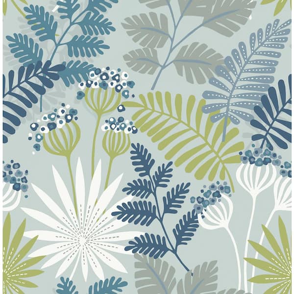A-Street Prints Praslin Sky Blue Botanical Fabric Non-Pasted Matte Wallpaper