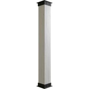 8 in. x 12 ft. Rough Sawn Endurathane Faux Wood Non-Tapered Square Column Wrap w/ Faux Iron Capital & Base