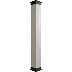 14 in. x 8 ft. Rough Sawn Endurathane Faux Wood Non-Tapered Square Column Wrap w/ Faux Iron Capital & Base