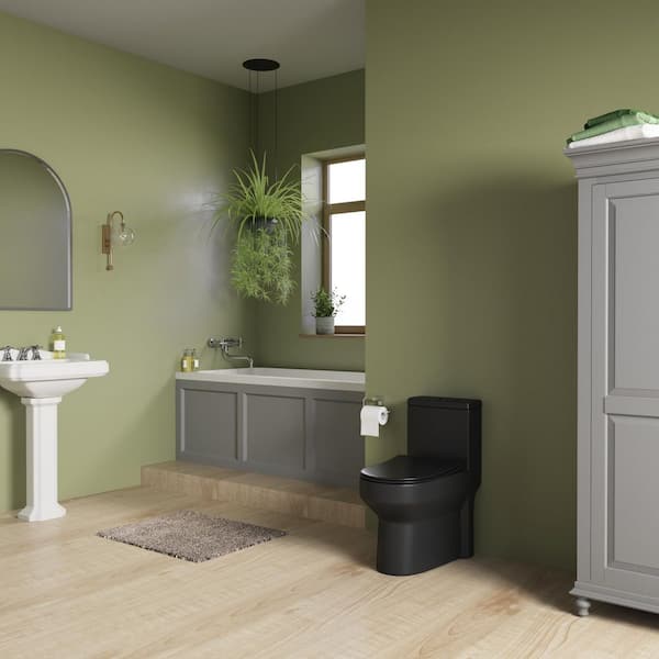 Liberty 12 in. Rough In 1-Piece 1.1/1.6 GPF Dual Flush Compact Round Toilet in Matte Black Seat Included