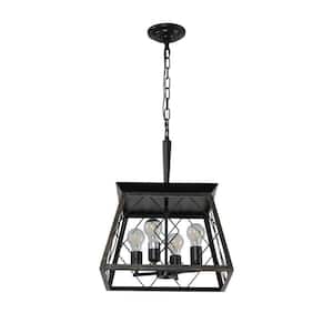 Farmhouse 4-Light Gold and Black Island Square Chandelier for Kitchen, Living Room, Dining Room with No Bulbs Included