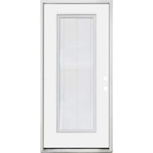 Legacy 32 in. x 80 in. Left-Hand/Inswing Full Lite Clear Glass Mini-Blind White Primed Fiberglass Prehung Front Door