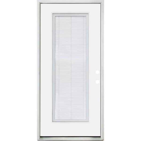 Steves & Sons Legacy 32 in. x 80 in. Left-Hand/Inswing Full Lite Clear Glass Mini-Blind White Primed Fiberglass Prehung Front Door