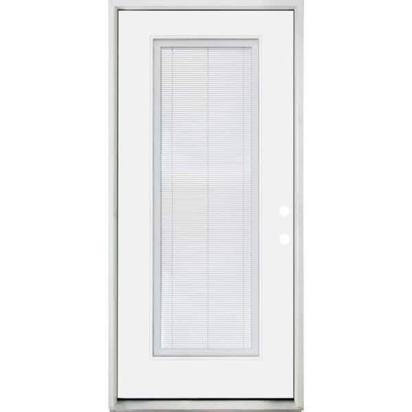 Steves & Sons Legacy 36 in. x 80 in. Left-Hand/Inswing Full Lite Clear Glass Mini-Blind White Primed Fiberglass Prehung Front Door