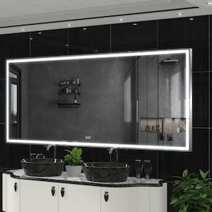 84 in. W x 36 in. H Large Rectangular Aluminium Framed LED Dimmable Wall Bathroom Vanity Mirror in Silver