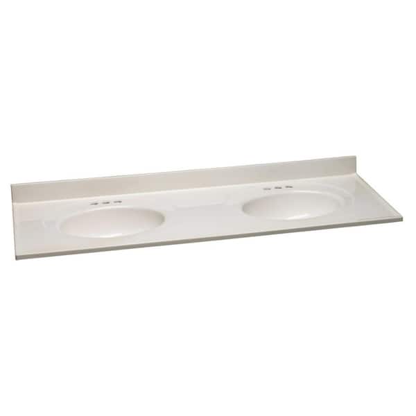 Design House 61 in. W Cultured Marble Vanity Top in White with White Double Bowl