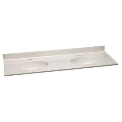 61 in. W Cultured Marble Vanity Top in White on White with White on White Double Bowl