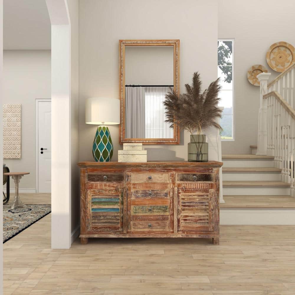 Rustic Dark Brown Reclaimed Wood Cabinet with Adjustable Shelving