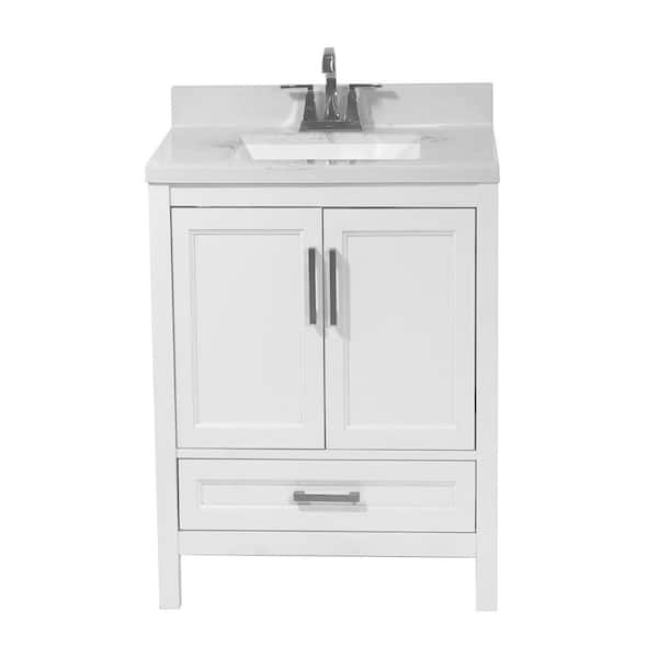 Amluxx Salerno 25 in. Bath Vanity in White with Cultured Marble Vanity Top with Backsplash in Carrara White with White Basin