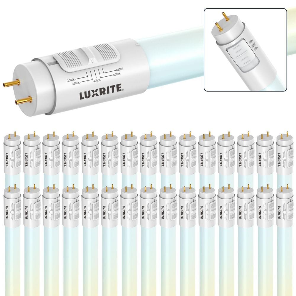 LUXRITE 32-Watt Equivalent 4ft. LED T8 Tube Light Bulb, 3000K-6500K Up ...
