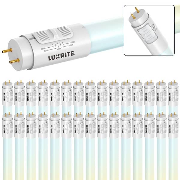 32-Watt Equivalent 4ft. LED T8 Tube Light Bulb, 3000K-6500K Up to 2250LM, 220°, Ballast Compatible UL Listed 30 Pack