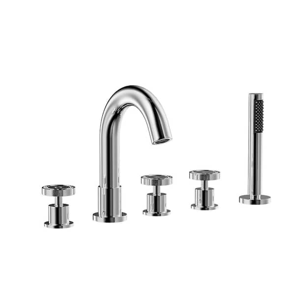 Aosspy Modern 3-Handle Deck-Mount Roman Tub Faucet with Hand Shower in Chrome