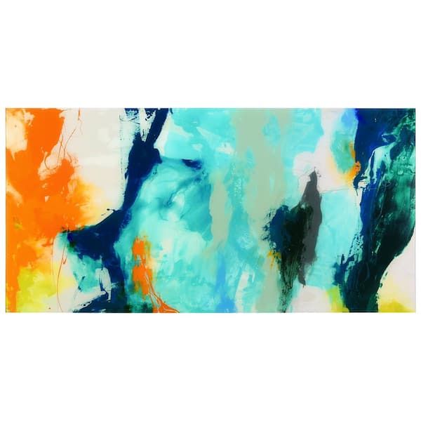 Empire Art Direct 24 in. x 48 in. "Tidal Abstract 2" Frameless Free Floating Tempered Glass Panel Graphic Art