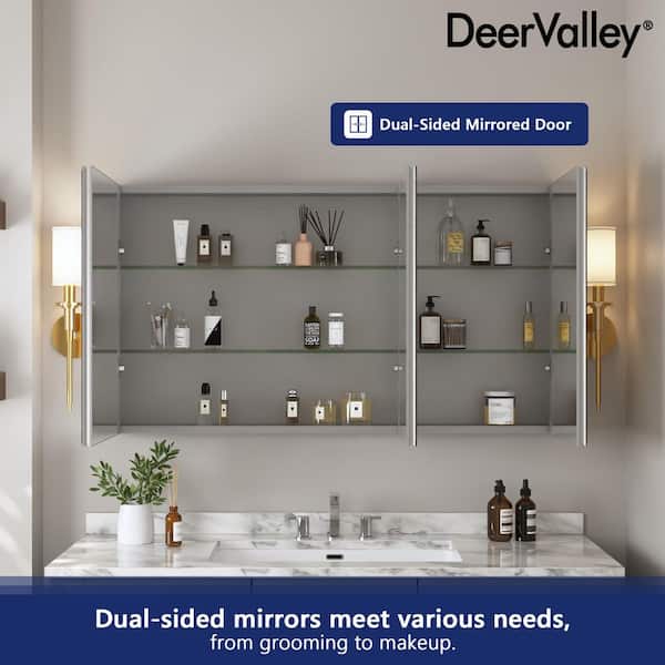 48 in. W x 26 in. H Rectangular Silver Aluminum Frameless Pre-Assembled Medicine Cabinet with Mirror, Surface-Mount