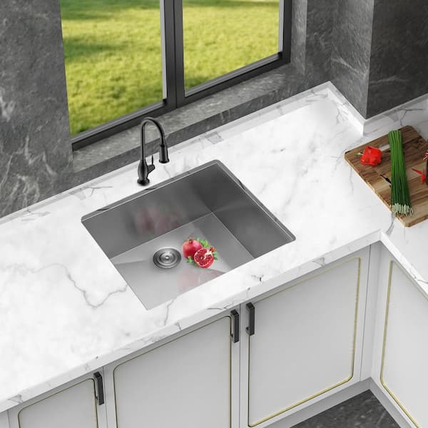 Silver 18-Gauge Stainless Steel 23 in. Single Bowl Undermount Kitchen Sink