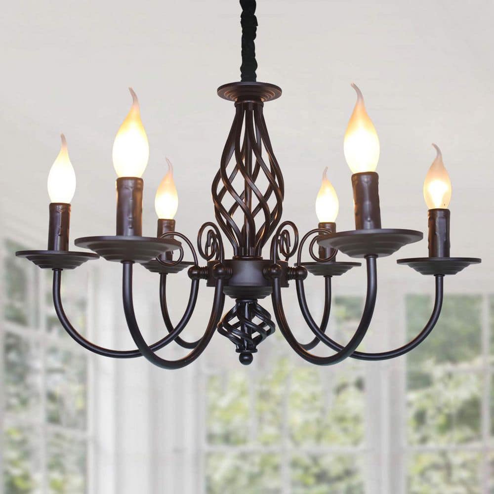 Genoci 6 Light Black Classic Retro Dimmable Chandelier with No