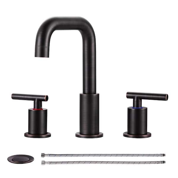 WOWOW 8 in. Widespread Double Handle Bathroom Faucet in Oil Rubbed Bronze (Included Pop-Up Drain and Aerator)