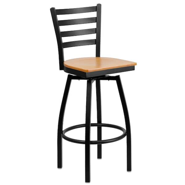 Flash Furniture 30.25 in. Black and Natural Swivel Bar Stool