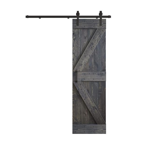 COAST SEQUOIA INC K Series 24 in. x 84 in. Carbon Gray DIY Knotty Pine Wood Sliding Barn Door with Hardware Kit