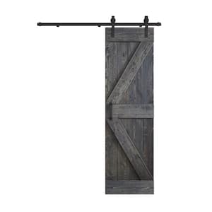 K Series 30 in. x 84 in. Carbon Gray DIY Knotty Pine Wood Sliding Barn Door with Hardware Kit