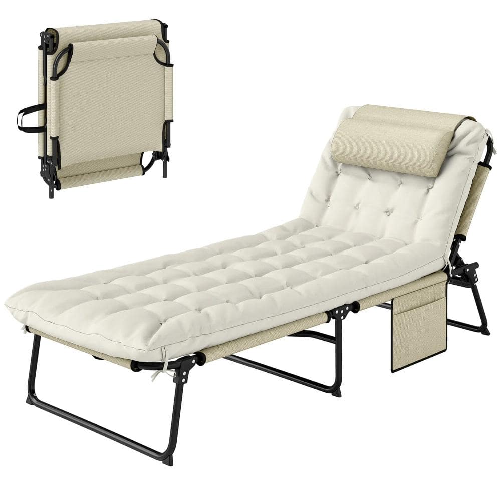 Folding Tanning Chaise Lounge, 4-Level Reclining, Cushion, Headrest & Side Pocket for Patio, Beach & Yard price history on PriceWatchPro
