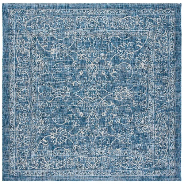 SAFAVIEH Courtyard Navy/Ivory 8 ft. x 8 ft. Indoor/Outdoor Square Area Rug