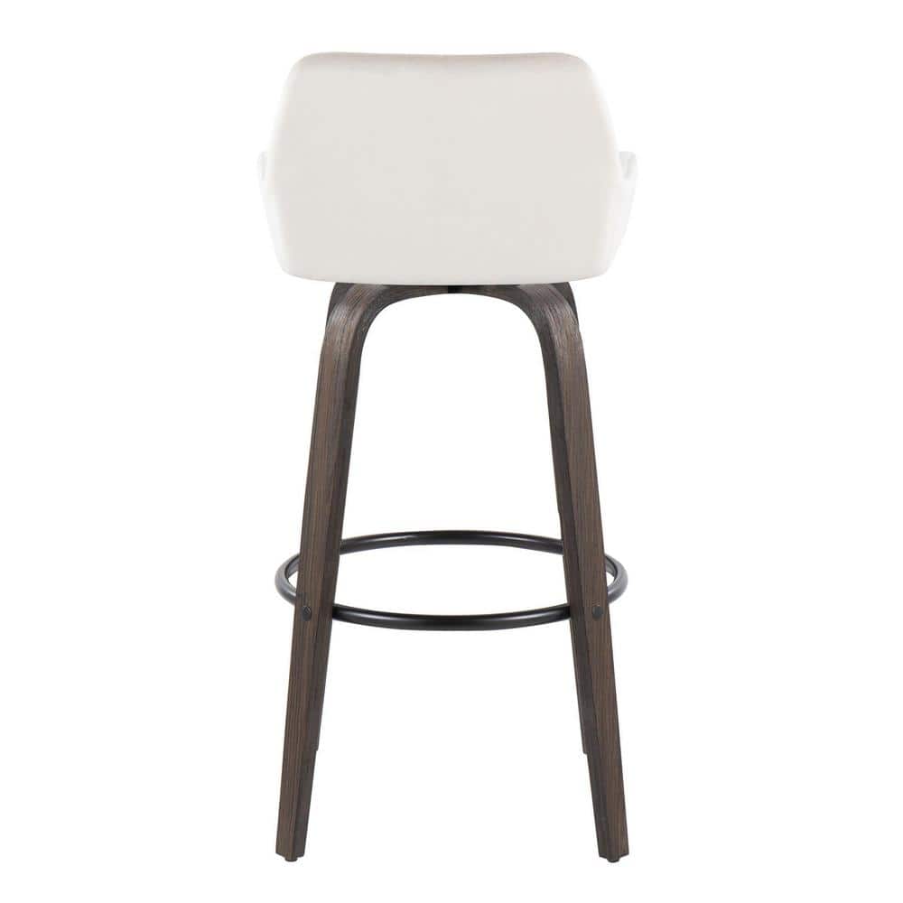 Daniella 30" White Velvet and Walnut Swivel Barstools - Set of 2