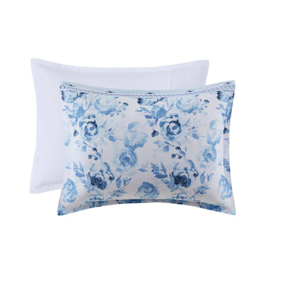 Blue Floral Striped Twin/Twin XL Microfiber Duvet Cover Set