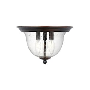 Belton 11.25 in. 3-Light Bronze Transitional Industrial Ceiling Flush Mount with Clear Seeded Glass Shade