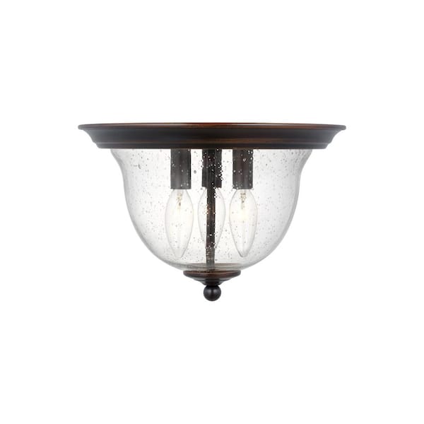 Generation Lighting Belton 11.25 in. 3-Light Bronze Transitional Industrial Ceiling Flush Mount with Clear Seeded Glass Shade
