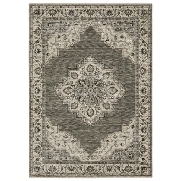 8 ft. x 11 ft. Gray, Beige Medallion Washable Area Rug