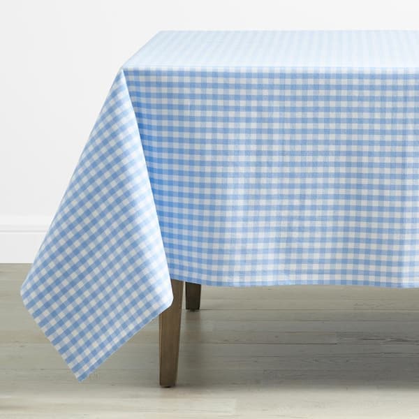 The Company Store Yarn Dyed Gingham Tabletop 70 in. W x 90 in. L Blue Geometric Cotton Tablecloth
