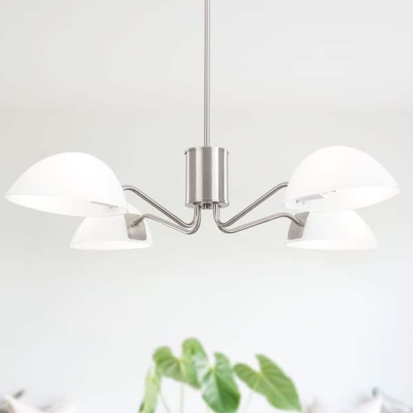 ZJVAIVE 4-Light Nickel Hanging Linear Island Chandelier Lighting Fixture with Glass Shade for Kitchen Island