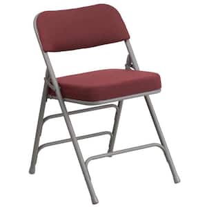 HERCULES Series Premium Curved Triple Braced and Double Hinged Burgundy Fabric Metal Folding Chair