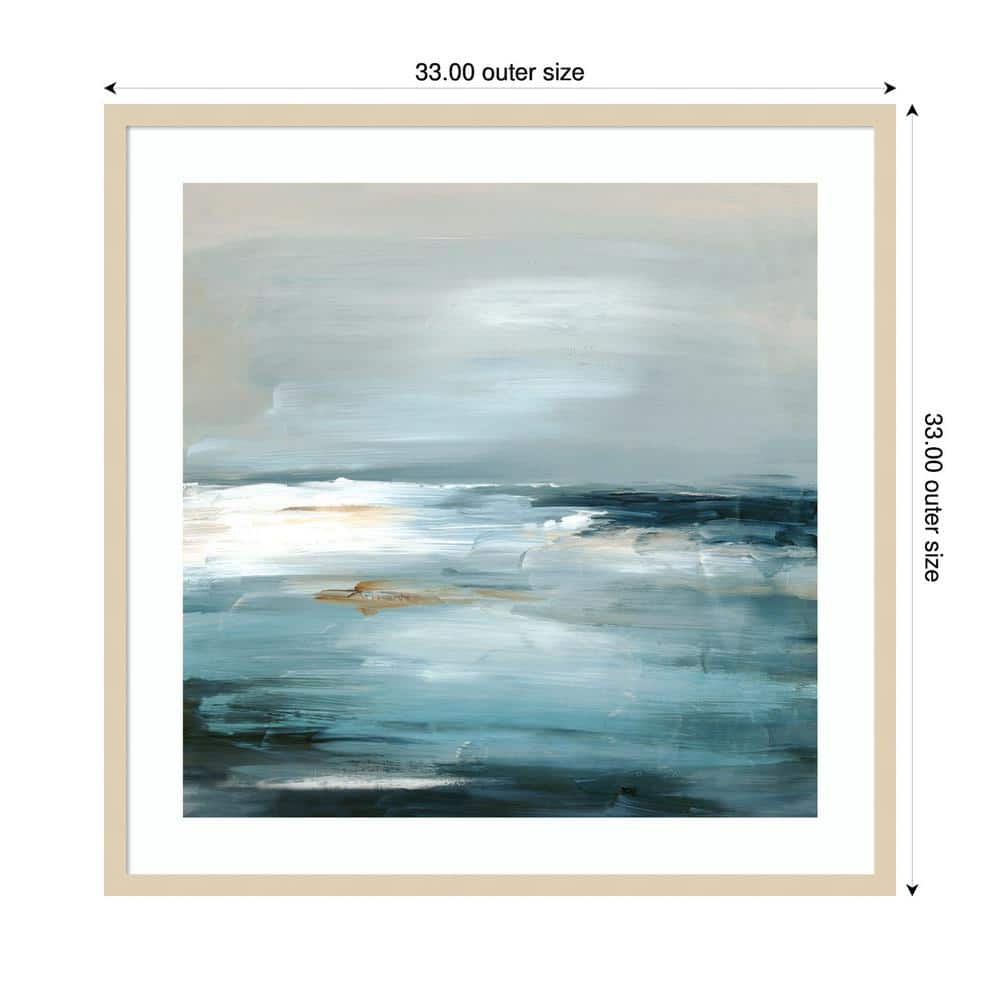 Yellow Moon Rising I Abstract Nature Lithograph with Brown Wood Frame