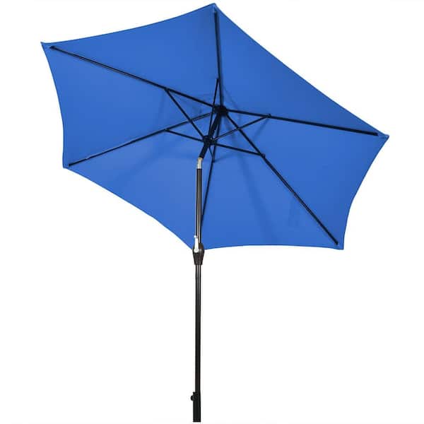 WELLFOR 10 ft. Iron Market Tilt Patio Umbrella in Blue