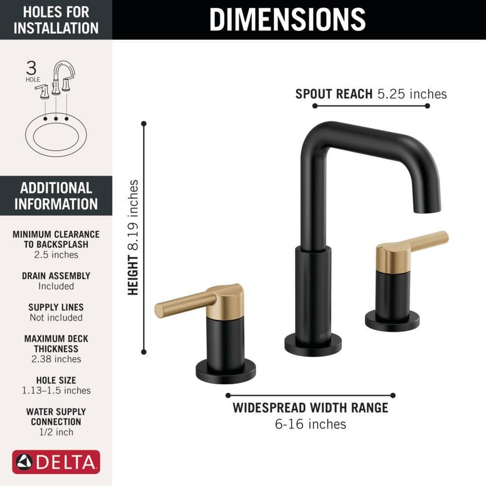 Matte Black and Champagne Bronze Widespread Bathroom Faucet
