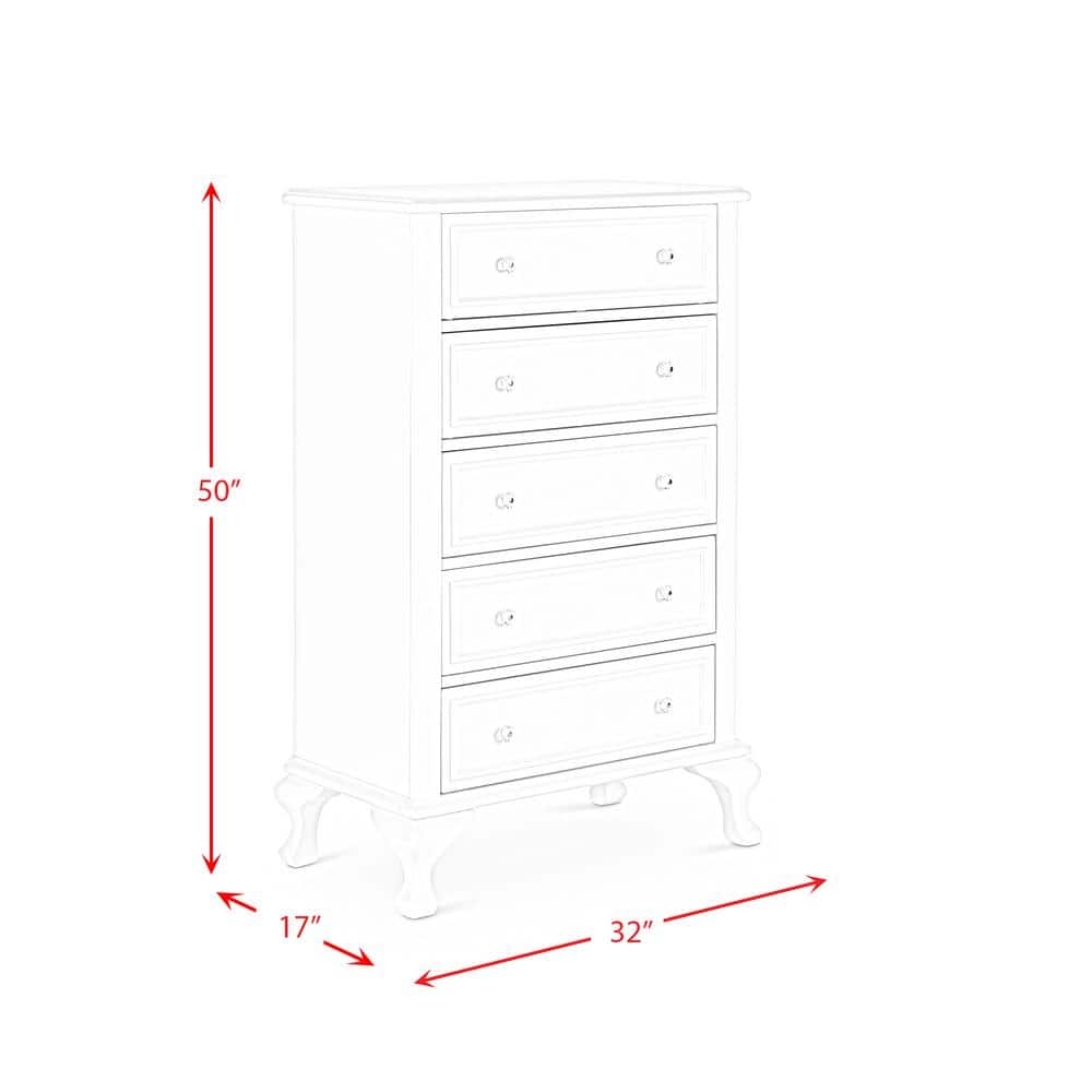 White 5-Drawer Chest with Crystal Knobs and Felt Lined Drawer