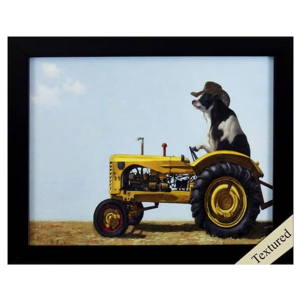 HomeRoots Victoria Quirky Cow as Cowboy on Tractor Textured by Unknown Wooden Wall Art
