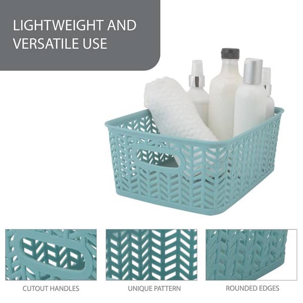 SIMPLIFY 3 Pack Small Herringbone Cube Storage Bin Basket In Dusty